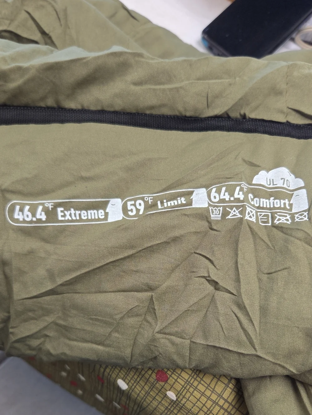 Olive Green Sleeping Bag - Comfort 64.4°F.         70